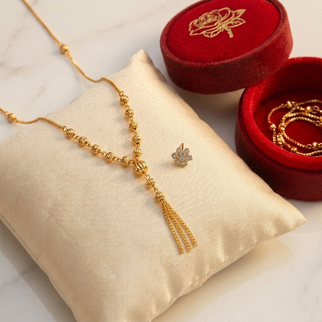 Hanging Chain Gold Plated Necklace with FREE Diamond-Cut Nose Pin